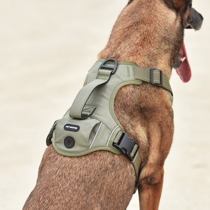 US Local PETMARVEL High-Perfomance Tactical Dog Harness With Poop Bag Holder, No Pull Front Clip & Metal Buckles, Brown S