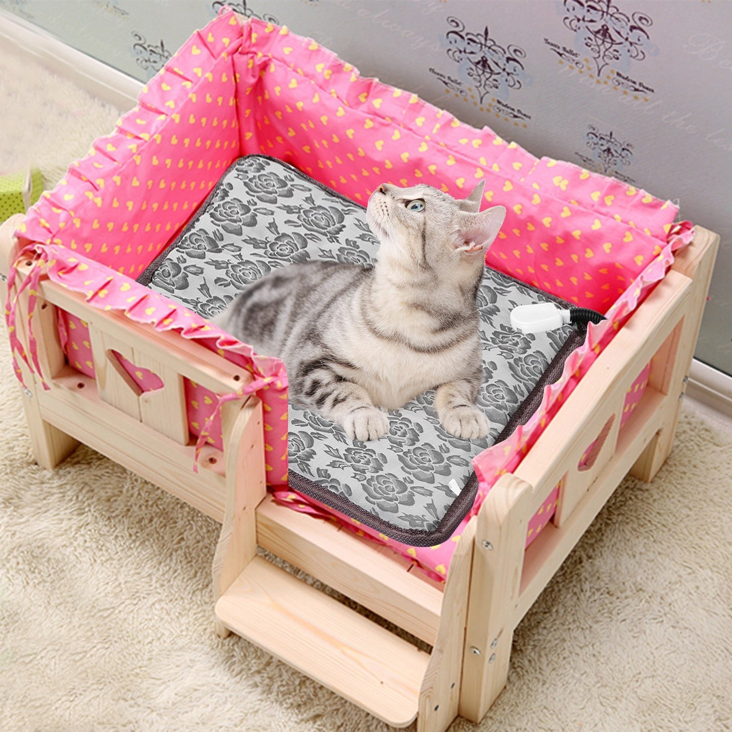 US Local 1 Pc Pet Heating Pad Dog Cat Electric Heating Mat Waterproof Adjustable Warming Blanket With Chew Resistant Steel Cord Case