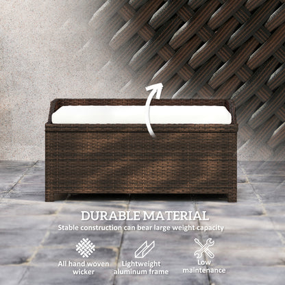 US Local Outdoor Wicker Storage Bench With Storage & Cushion, Cream White