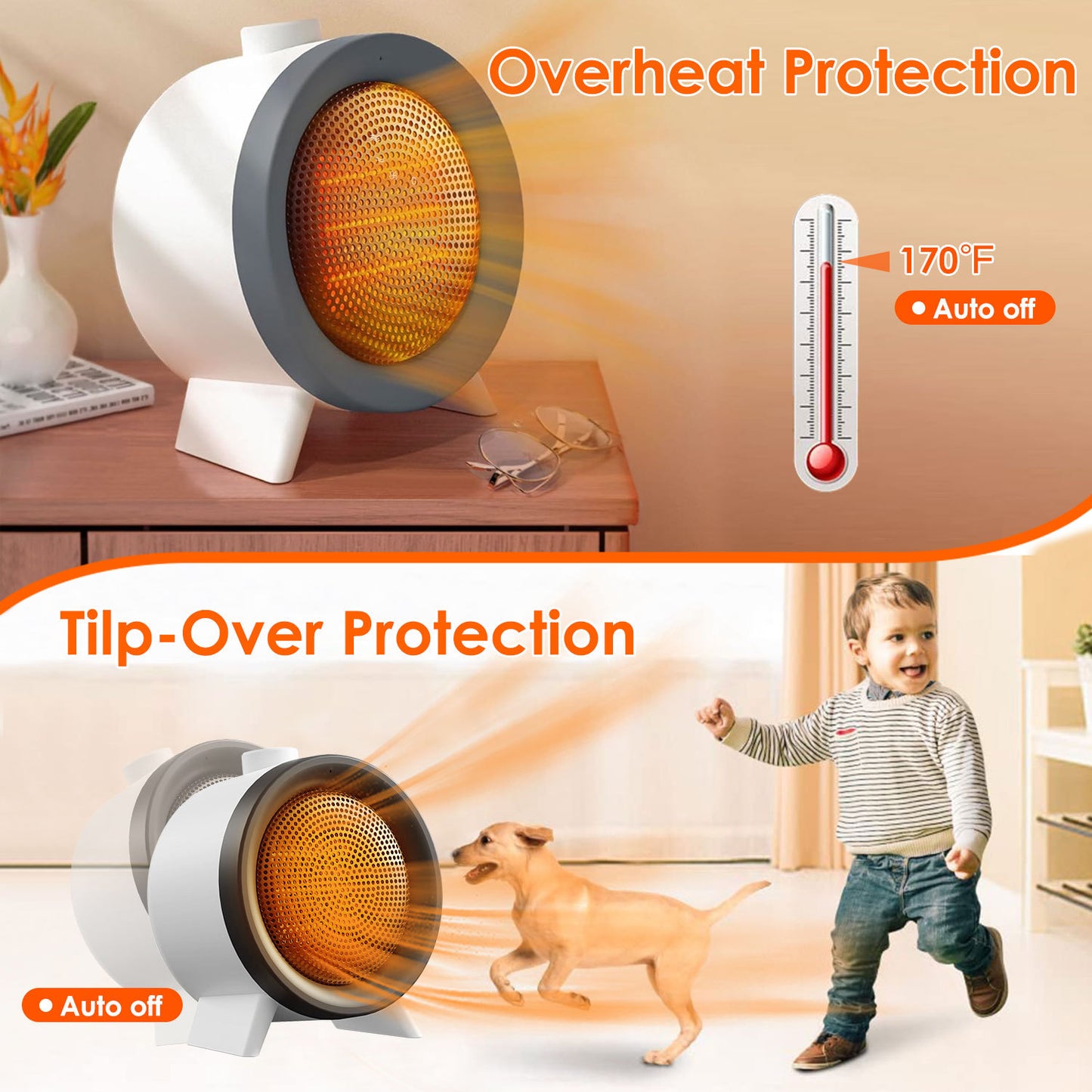 US Local 1Pc  Electric Space Heater Ceramic Heater Fan Heating Fan With 3 Modes 3S Fast Heating Tip-over Overheating Protection For Home Office Dormitry