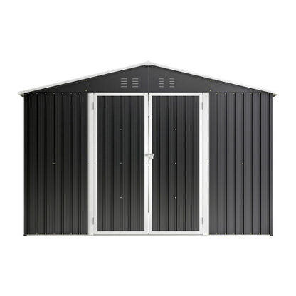US Local Outdoor Storage Shed 10x12 FT, Utility Metal Tool Storage With Lockable Doors And Updated Frame Structure, Large Metal Garden Shed For Backyard, Patio Lawn, Black