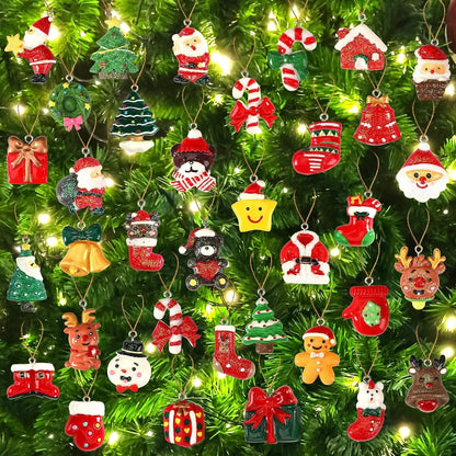 US Local 36PCS Mini Resin Christmas Ornaments Tiny Christmas Hanging Ornaments For Tree Xmas Miniatures Figurines Charms With String Resin Hanging Pendants For Holiday Party