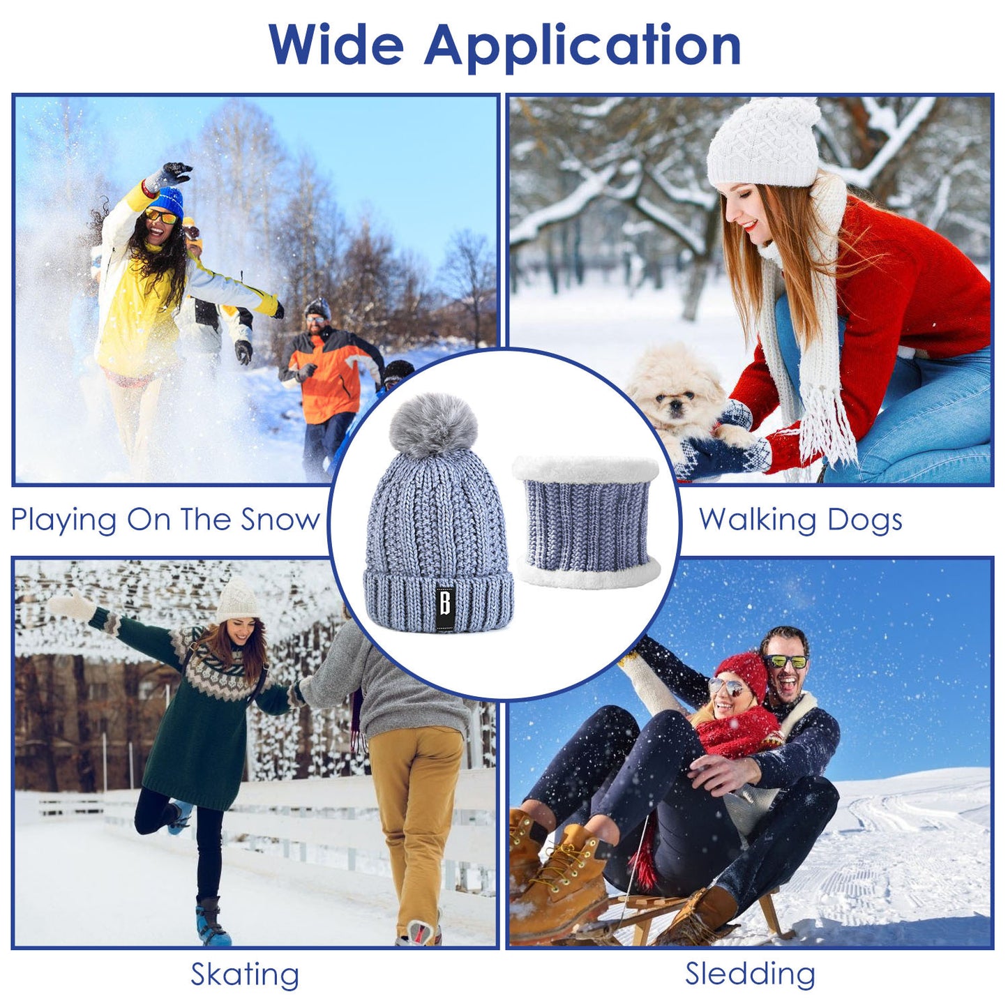 US Local 1 Set Winter Beanie Hat Scarf Set Women Warm Knitting Skull Cap Neck Warmer For Walking Running Hiking Camping Outdoors Gift