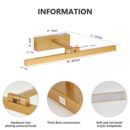 US Local 16inch Gold Bathroom Light Fixtures Over Mirror Modern Dimmable LED Vanity Light For Bathroom Wall Lighting
