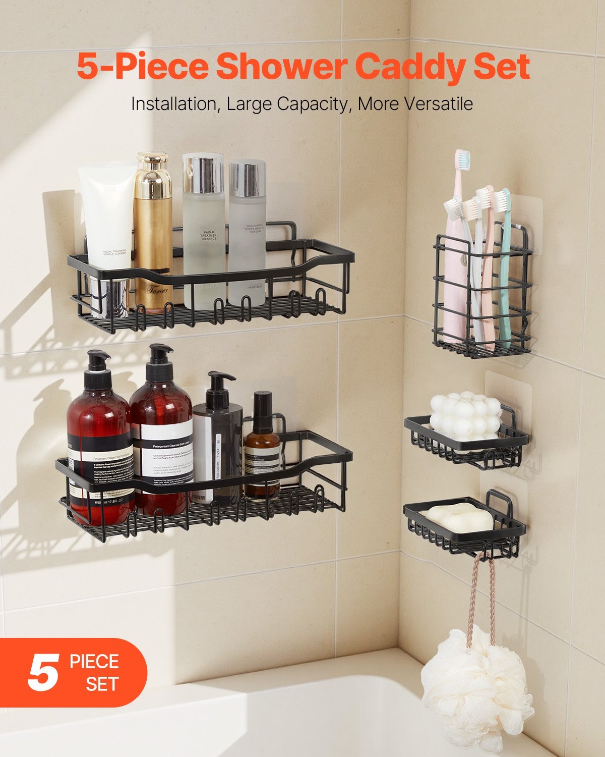 US Local Shower Caddy 5 Pack Adhesive Bathroom Shower Storage Organization Shelves Rack