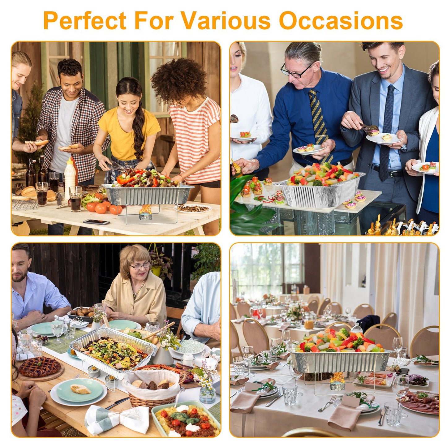 US Local 36Pcs Per Set Disposable Chafing Dish Buffet Set Food Warmers For Party Buffet Server Catering Supplies With Covers Utensils Half Size Food Pans For Parties Events BBQ Catering