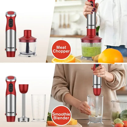 US Local 5 In 1 Immersion Blender Handheld 12 Speed Mode Hand Blender, Stainless Steel Blade With Mixing Beaker,