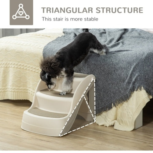 UK Local PawHut Foldable Pet Stairs Portable Dog Steps 3-Step Design With Non-slip Mats For High Beds, Sofas, 49 X 38 X 38 Cm, Cream