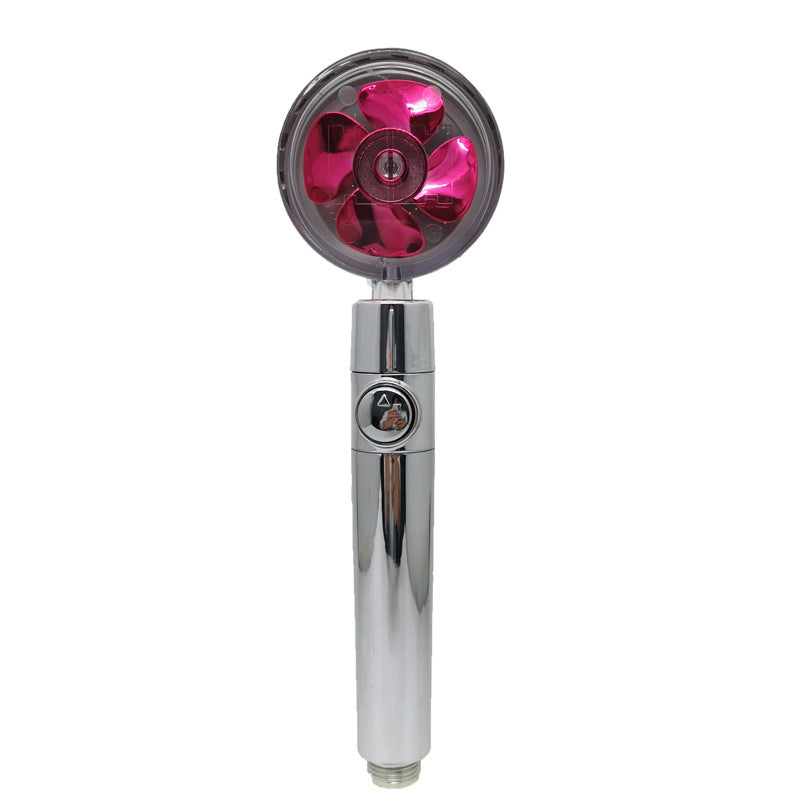 US Local Propeller Driven Shower Head With Stop Button And Cotton Filter Turbocharged High Pressure Handheld Shower Nozzle
