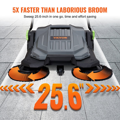 US Local Walk-behind Hand Push Floor Sweeper, Sweeping Width Floor Sweeper Manual Non-Electric, 5-Gallon Waste Container, Angle & Height Adjustable Folding Handle For Walkway, Yard, Garage, Patio