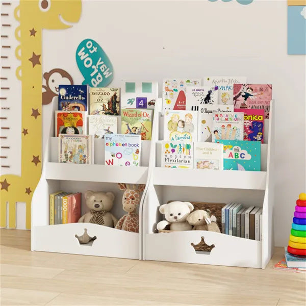 US Local Kids 3-Tier Bookshelf & Toy Storage White - Open Compartment  Hidden Back Space