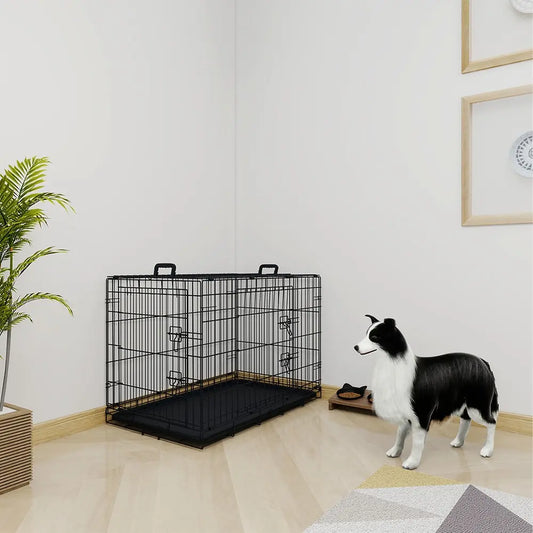 US Local 36 Inches Black Wire Dog Cage Double Lock Mechanism Two Doors Two Handles Double Bolt