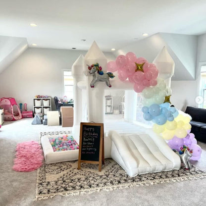 US Local White Bounce House, Castle Theme Kids Inflatable Trampoline With UL Blower, Durable And Easy To Set Up, Safe And Fun For Active Kids