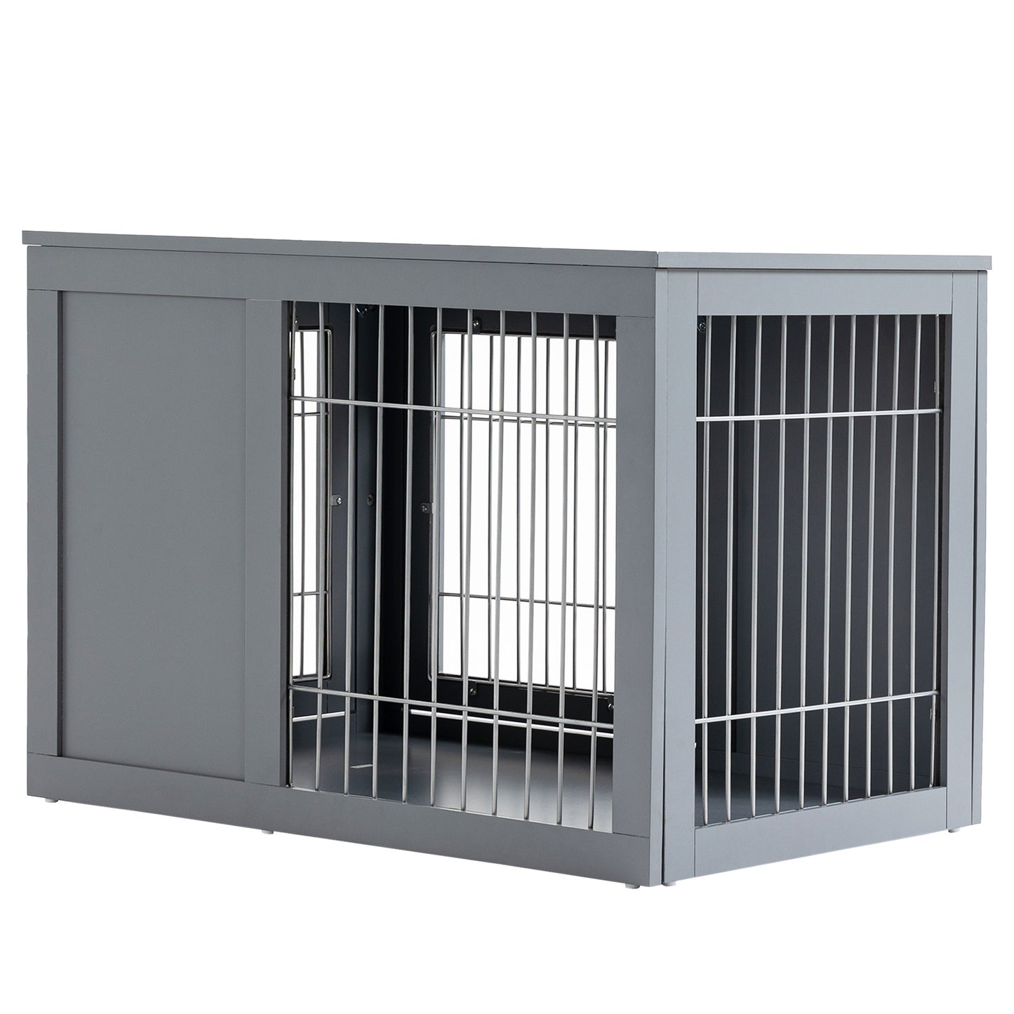 US Local Dog Cage Furniture Metal Indoor Pet Cage Cage, Double Door End Table, Small & Medium Dog House Locks, Grey