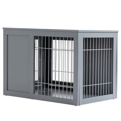 US Local Dog Cage Furniture Metal Indoor Pet Cage Cage, Double Door End Table, Small & Medium Dog House Locks, Grey