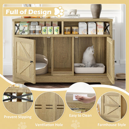 US Local GO Cat Litter Box Enclosure For 2 Cats, Double Hidden Litter Box Furniture Cat Washroom, Farmhouse Indoor Cat House End Table, Brown
