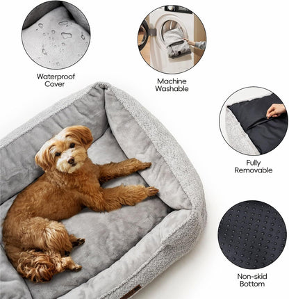 MEWOOFUN Medium Dog Bed - 31.5x23.6x9.5 Inch Washable Rectangle Pet Bed With Warming & Calming Features, Anti-Slip Bottom For Puppies