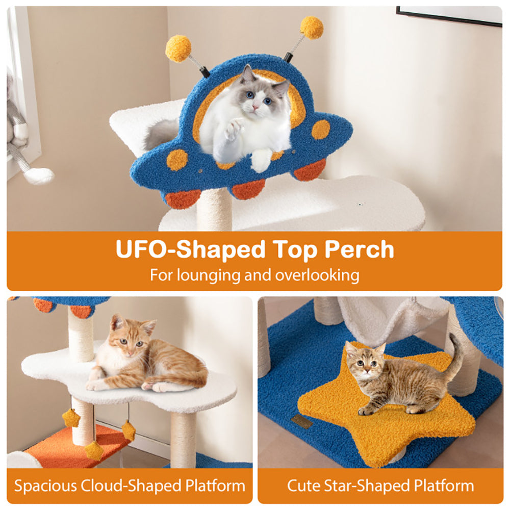 US Local 49 Inches Tall Cat Tree With UFO Top Perch Space Capsule And Sisal Scratching Posts