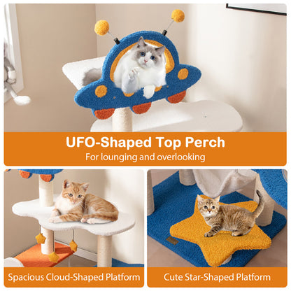 US Local 49 Inches Tall Cat Tree With UFO Top Perch Space Capsule And Sisal Scratching Posts