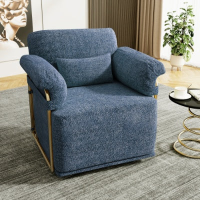 US Local 360 Degree Square Swivel Accent Sofa Chair,Fluffy Fabric Lounge Wide Upholstered Reading Chair With Gold Metal Legs, Comfortable Armchair For Living Room,Bedroom,Office