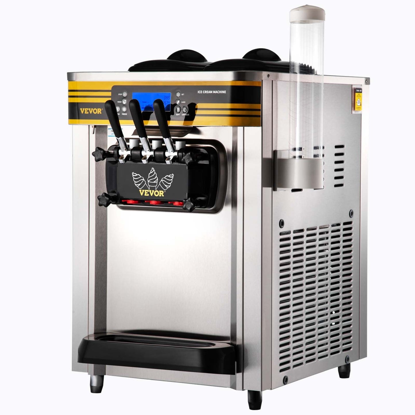 Commercial Ice Cream Maker, 22-30L H Yield, 2350W Countertop Soft Serve Machine W 2x6L Hopper 2L Cylinder LCD Panel Puffing Shortage Alarm, Silver