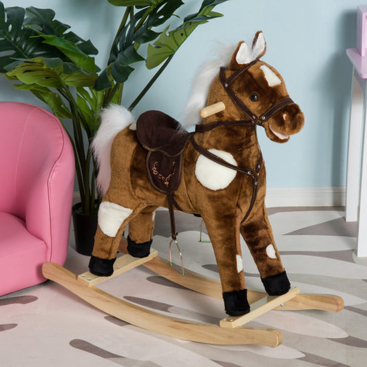 US Local Kids Plush Ride-On Rocking Horse Chair Toy With Nursery Rhyme Music Dark
