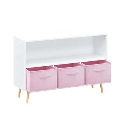 US Local Fiberboard Children's Bookshelf With Foldable Fabric Drawers