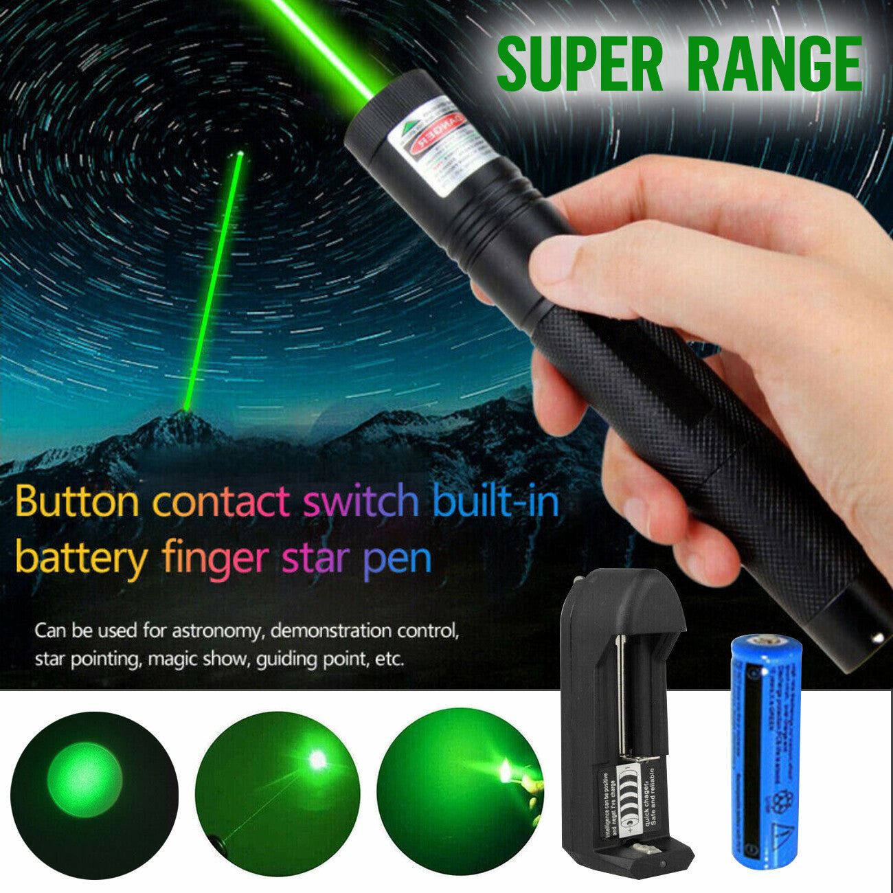 US Local 9900Mile Strong Green Laser Pointer Pen Light Visible Beam Lazer Torch 532nm USB Rechargeable Flashlight