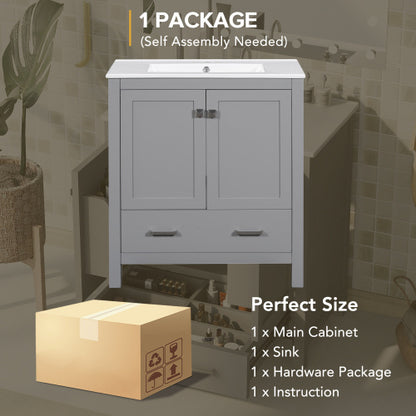 US Local 30  Gray Bathroom Vanity With Single Sink, Combo Cabinet Undermount Sink, Bathroom Storage Cabinet With 2 Doors And A Drawer, Soft Closing, Multifunctional Storage, Solid Wood Frame