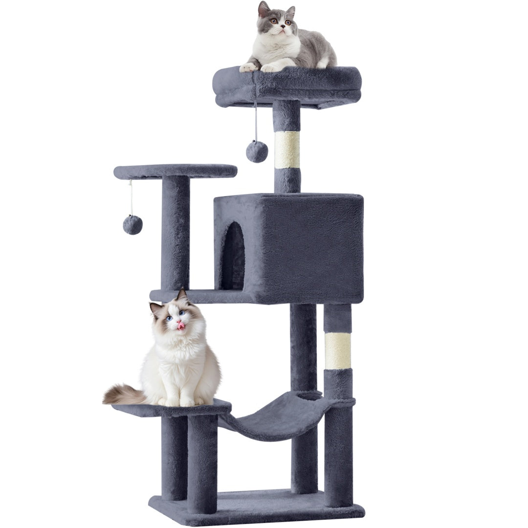 US Local 44 Inch Cat Tree Tower, Multi-Cat Climbing Tower With, Natural Sisal Scratching Posts, Extended Platform, Hammock