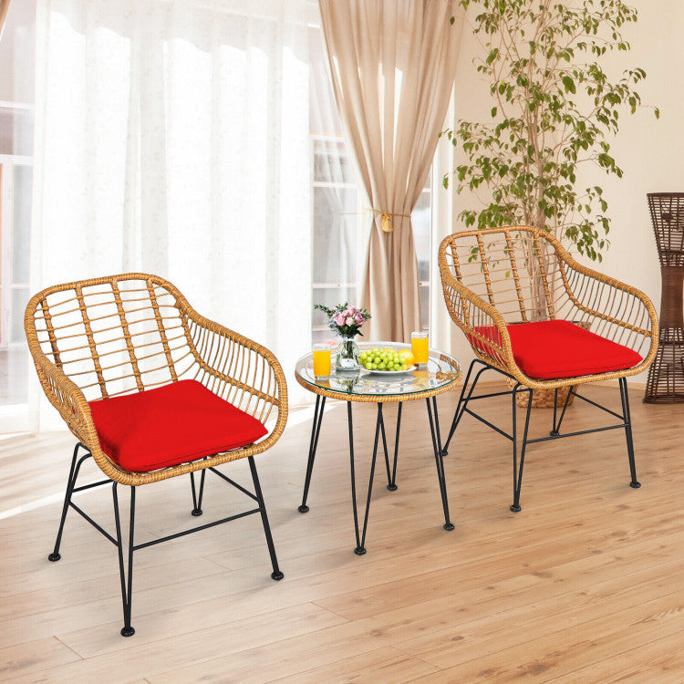 US Local 3 Pieces Rattan Furniture Set With Cushioned Chair Table