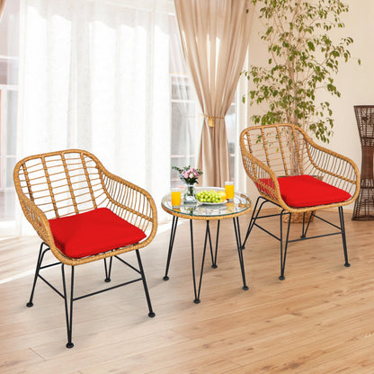 US Local 3 Pieces Rattan Furniture Set With Cushioned Chair Table