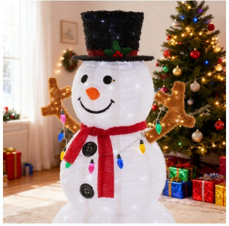 US Local 5ft Lighted Snowman, Large Outdoor Christmas Decoration With 200 LED Lights, Multicolored Scarf And Hat