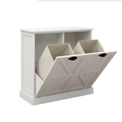 US Local Two-Compartment Tilt-Out Laundry Sorter Cabinet-White