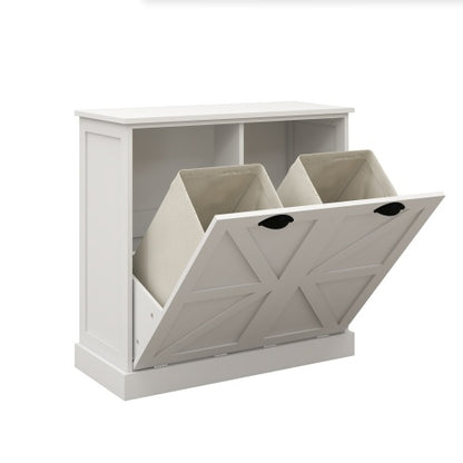 US Local Two-Compartment Tilt-Out Laundry Sorter Cabinet-White
