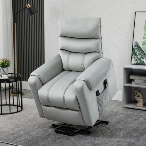 UK Local HOMCOM Vibration Massage Rise And Recliner Chair, Electric Power Lift Recliner With Remote Control And Side Pockets, Grey