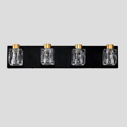 US Local 4-Light Matte Black Gold Bathroom Light Fixtures, Modern Vanity Lights With Crystal Glass Shade, Vintage Light Fixture Bathroom Over Mirror Wall Lights For Kitchen Dinning Room Bedroom Hallway