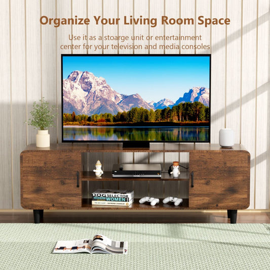 US Local TV Stand For 55 Inch TV, Entertainment Center With Storage Cabinets, Soft Hinge Door With Handle, Media TV Console Table For Living Room Bedroom, Rustic Brown