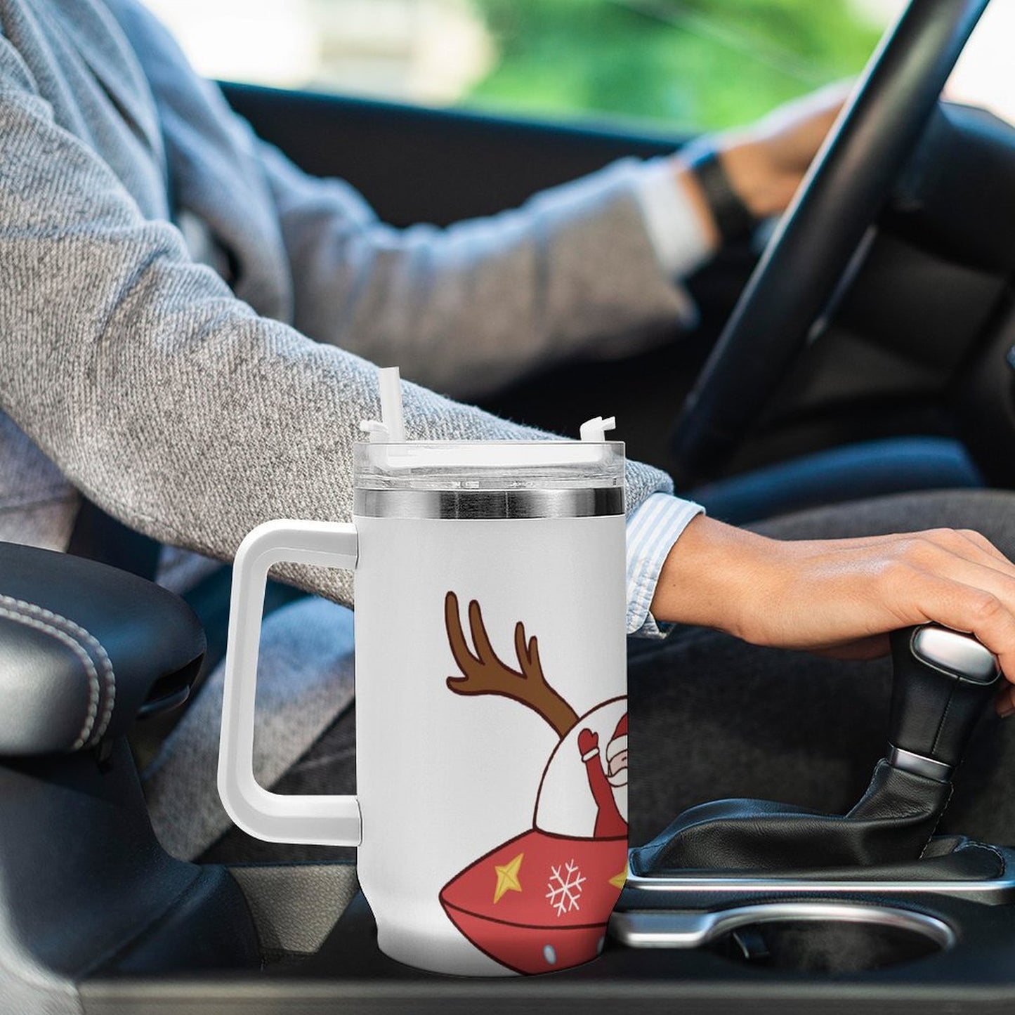 PHDT00308 POD US Local Tumbler 40 oz Large Capacity Car Cup Christmas Santa Claus UFO