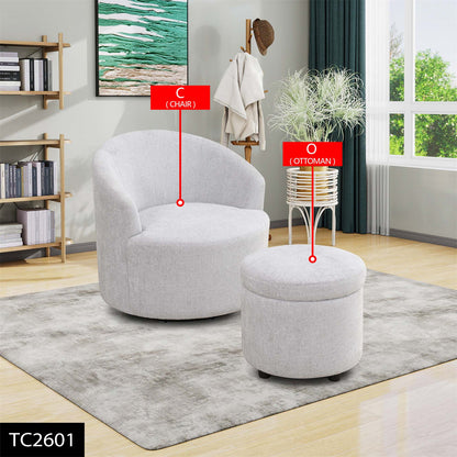 US Local Sofa Stool Set With Storage Function, Grey-White Breathable Sackcloth