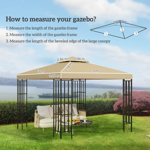 UK Local Outsunny  Gazebo Top Cover Double Tier Canopy Replacement Pavilion Roof Deep Beige