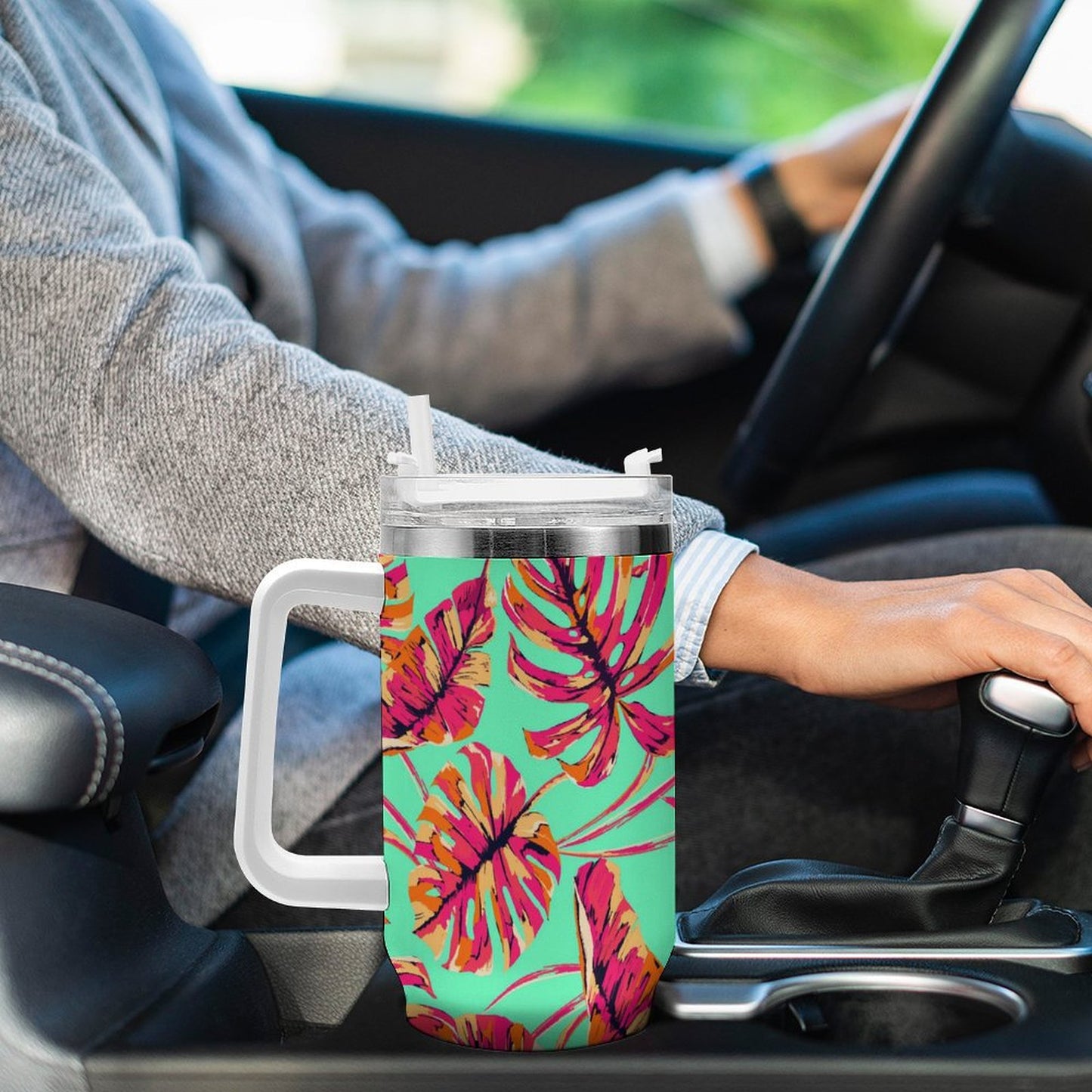 PHDT00442 POD US Local Tumbler 40 oz Large Capacity Car Cup Red, Monstera