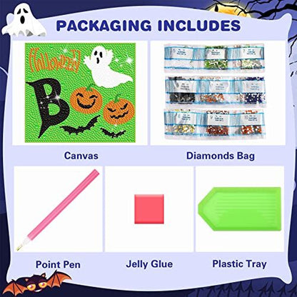 US Local Halloween Diamond Painting, 4-piece Full Diamond Painting Kit, Halloween Witch, Pumpkin, And Bat DIY Diamond Crafts Gift, Suitable For Family Wall Decoration For Adults And Children - Banned For Sale
