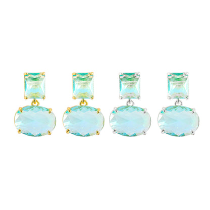 Crystal Geometric Earrings Elegant Copper Plated With Real Gold