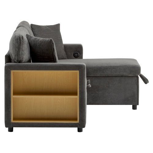 UK Local Corner Sofa Bed Corner Couch L-Shaped Sofa Bed Extendable, Bed Box And Integrated Shelf,