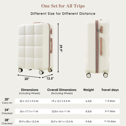 US Local 4-piece Suitcase Set With USB Port, Expandable ABS Durable Suitcase With Travel Bag, Cup Holder, With Spinner Wheels, Beige