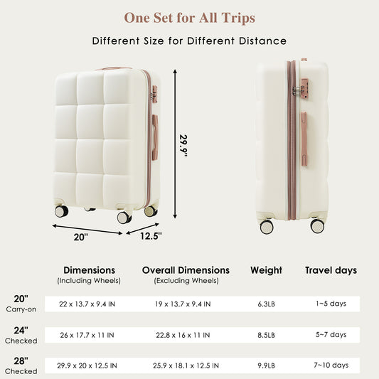 US Local 4-piece Suitcase Set With USB Port, Expandable ABS Durable Suitcase With Travel Bag, Cup Holder, With Spinner Wheels, Beige