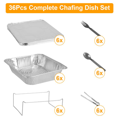 US Local 36Pcs Per Set Disposable Chafing Dish Buffet Set Food Warmers For Party Buffet Server Catering Supplies With Covers Utensils Half Size Food Pans For Parties Events BBQ Catering