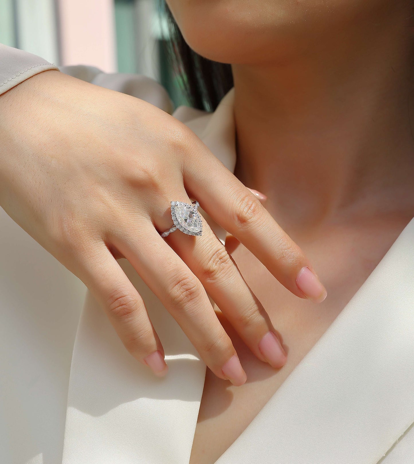 Starlight Craze - A Fashionable Diamond Jewelry Piece Set With Moissanite S925 Sterling Silver And Platinum Diamond Ring