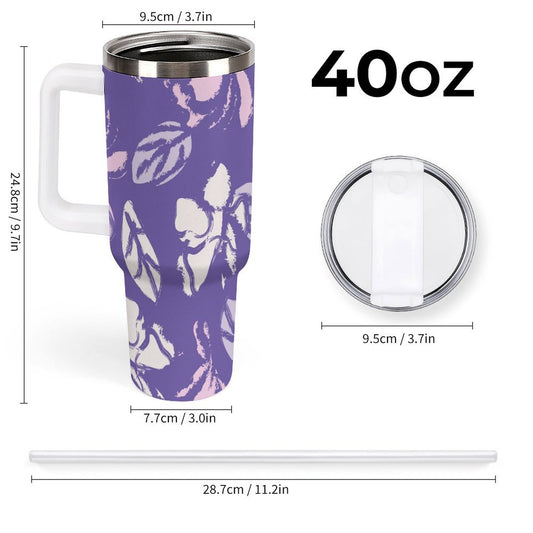 PHDT00216 POD US Local Tumbler 40oz Large Capacity Car Cup Oil Painting Flowers Purple